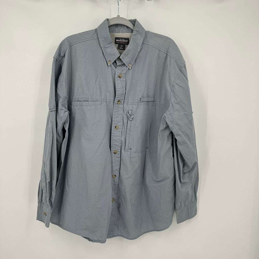 Woolrich Mens Chambray Vented Fishing Shirt Size XL Utility Workwear Cotton